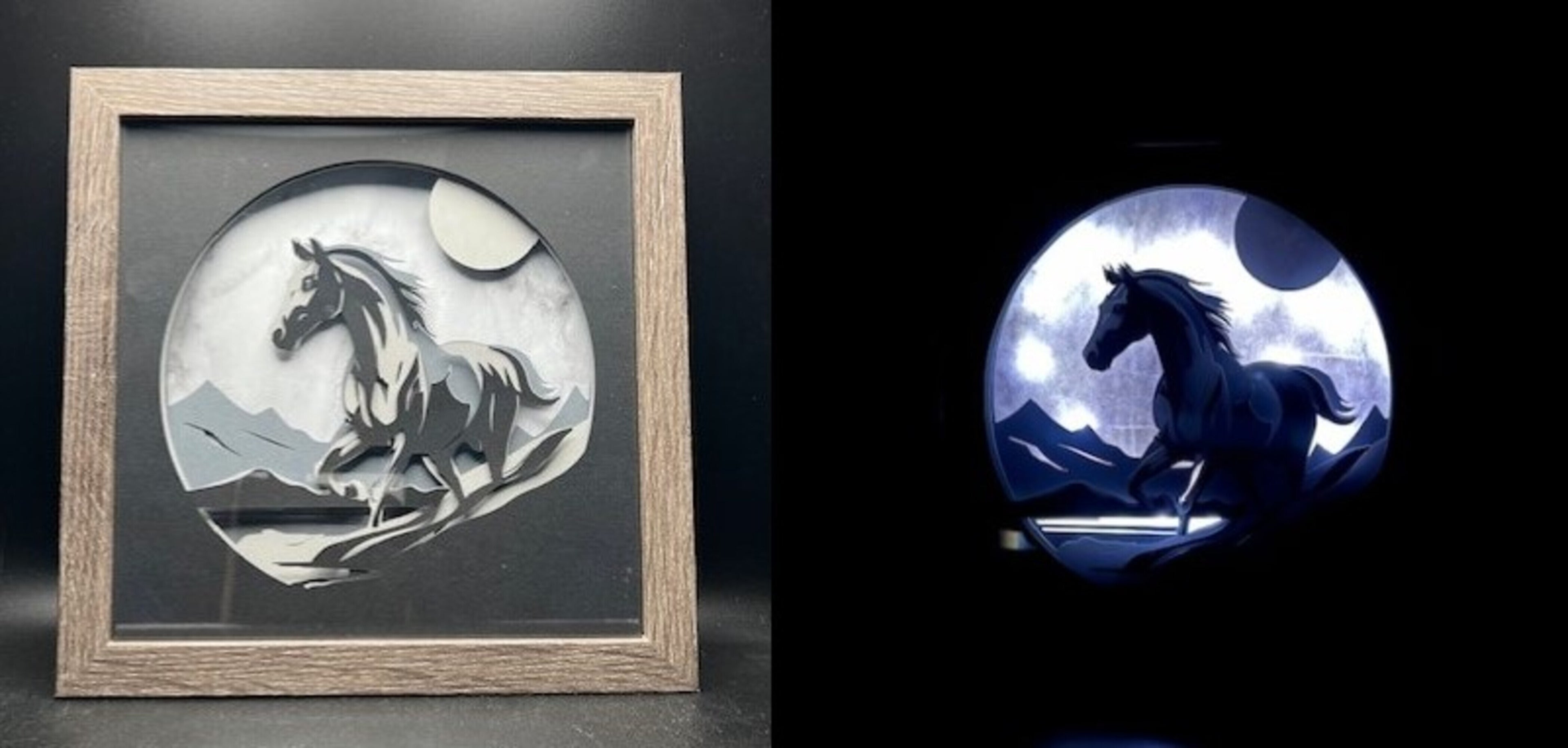 3D Horse Lit Shadow Box