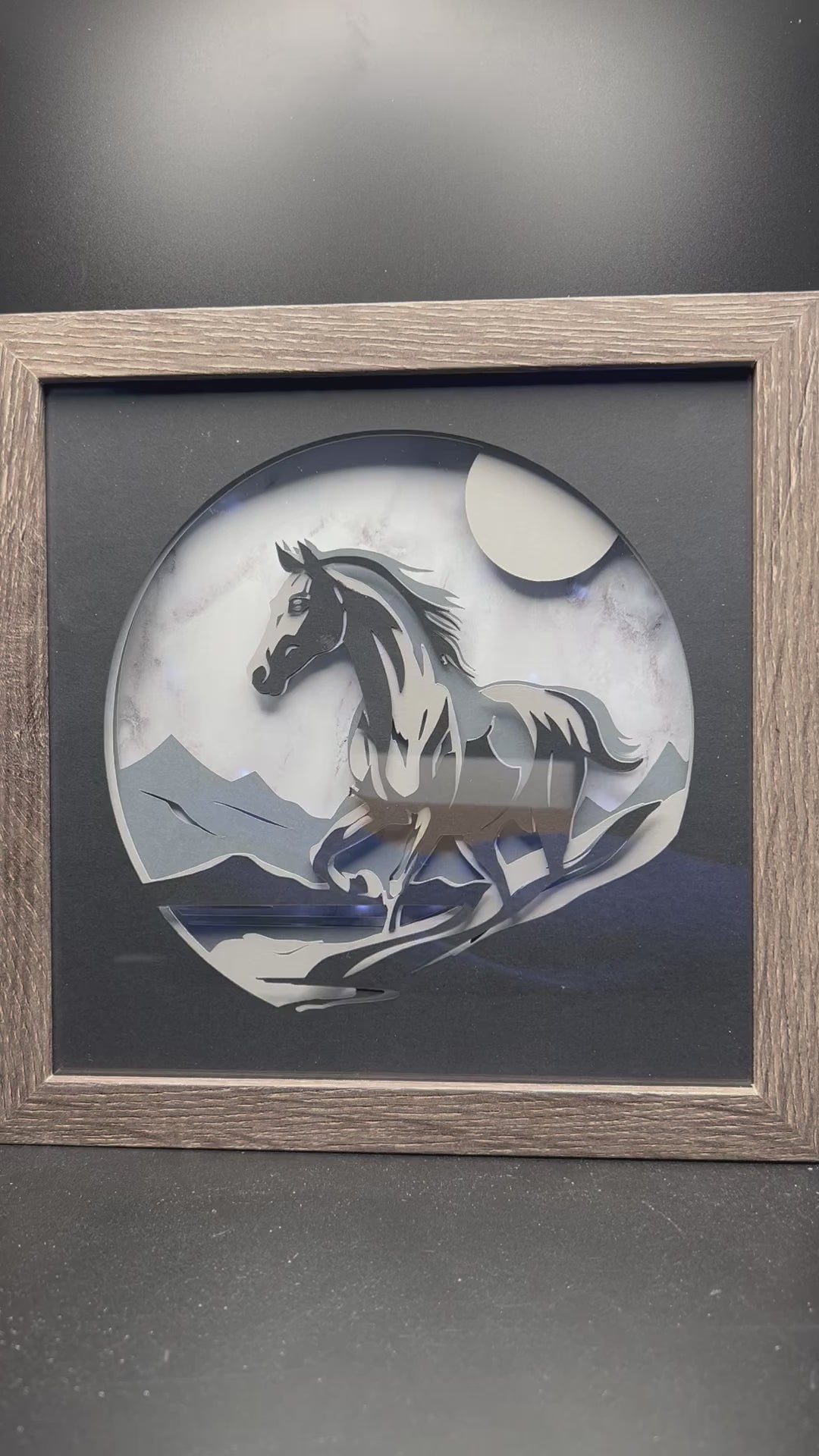 3D Horse Lit Shadow Box